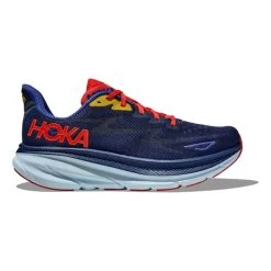 HOKA Clifton 9 Shoes Dark Blue Bright Red Yellow